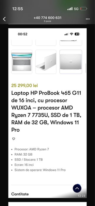 Laptop HP ProBook 465G11 de 16 inci