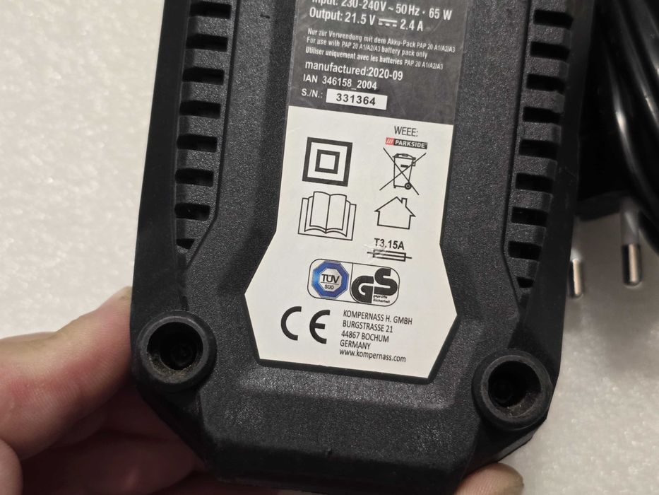 Incarcator original Parkside seria X20V Team, PLG 20 A1 21.5V 2,4A 65W