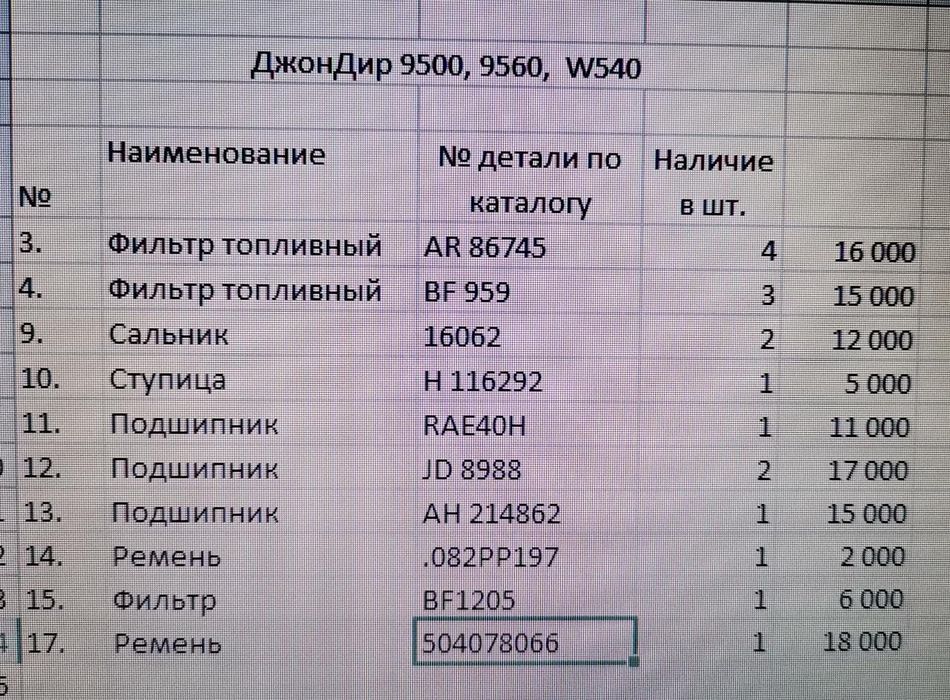 Продам запчасти на Комбайны