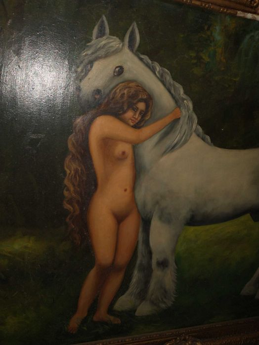 Pictura superba-nud langa cal-Accept expertizare