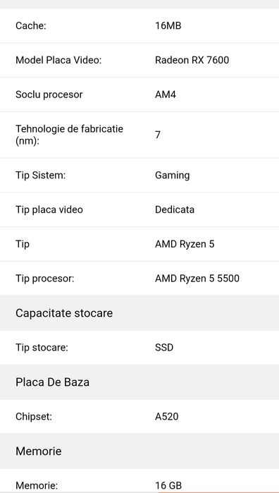 Calculator gaming ryzen 5 5500 rx 7600 16 ddr4 1 tb ssd