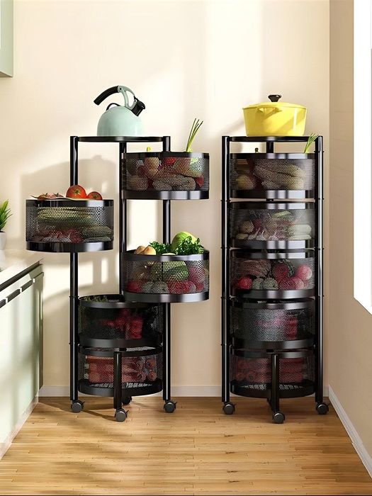 Металлическая этажерка с поворотными корзинами на колёсах