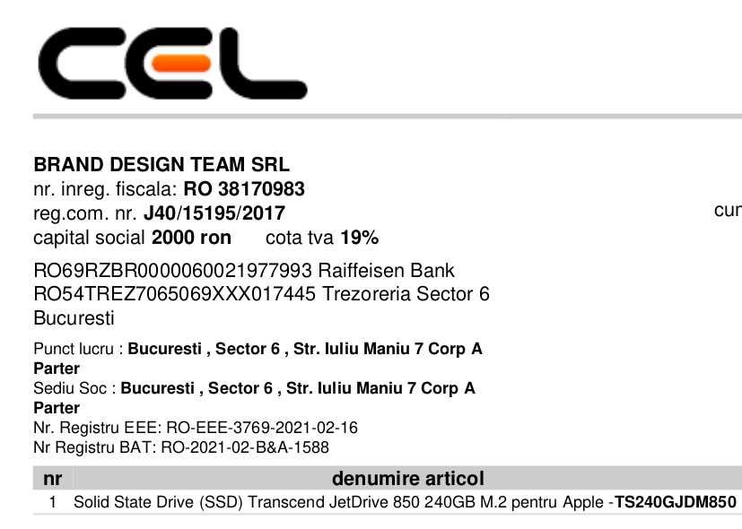 SSD Transcend JetDrive 850 240GB M.2 pentru Apple - TS240GJDM850