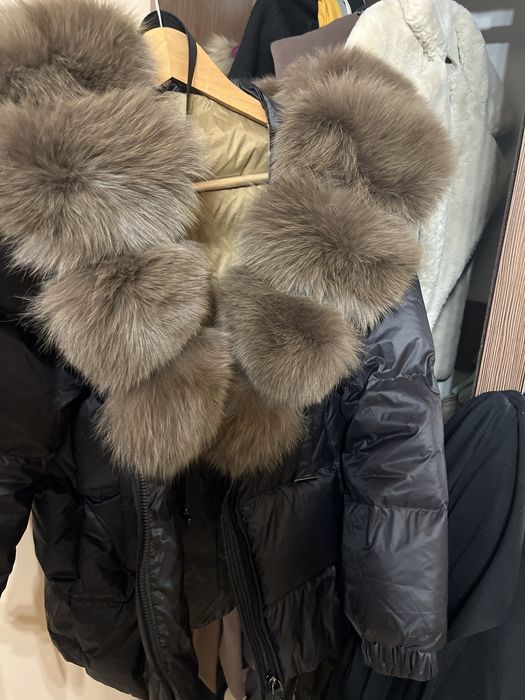 Geaca puf gasca si blana vulpe cu gluga oversized Luxury Collection