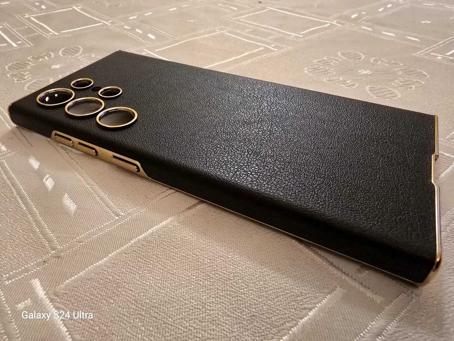 Кожен,Златен, калъф за SAMSUNG S24 ULTRA