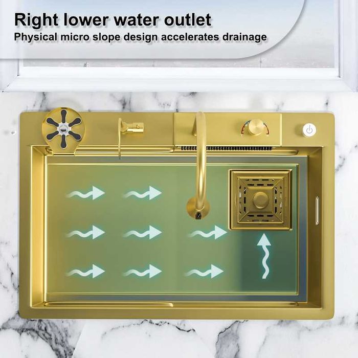 60см Висококачествена мултифункционална кухненска мивка в цвят злато