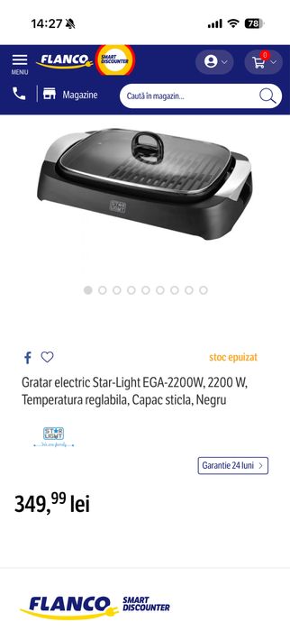 Gratar electric Starlight 2200 w temperatura reglabila, capac sticla