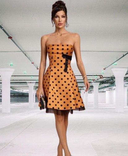 Rochie satin portocalie buline tip vintage polka dot pin up voal retro