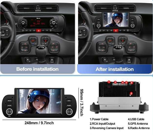 CAMECHO мултимедия за Fiat Panda 2013-2020, 1+32G, Android 13