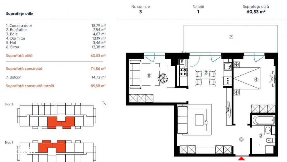Apartament 2 Camere+BIROU / Hils Republica / 6 min metrou / Comision 0