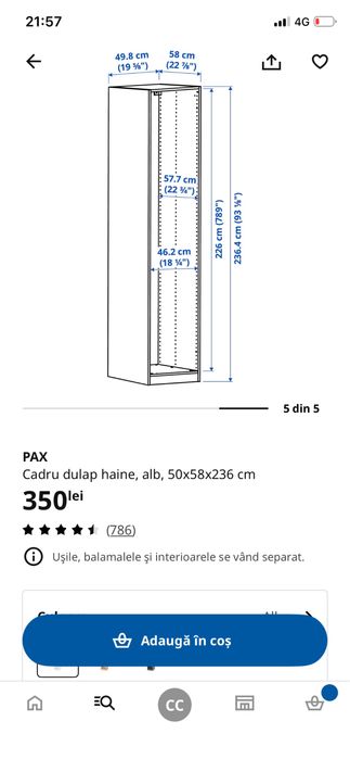 Pax ikea 50x60x236 inaltime