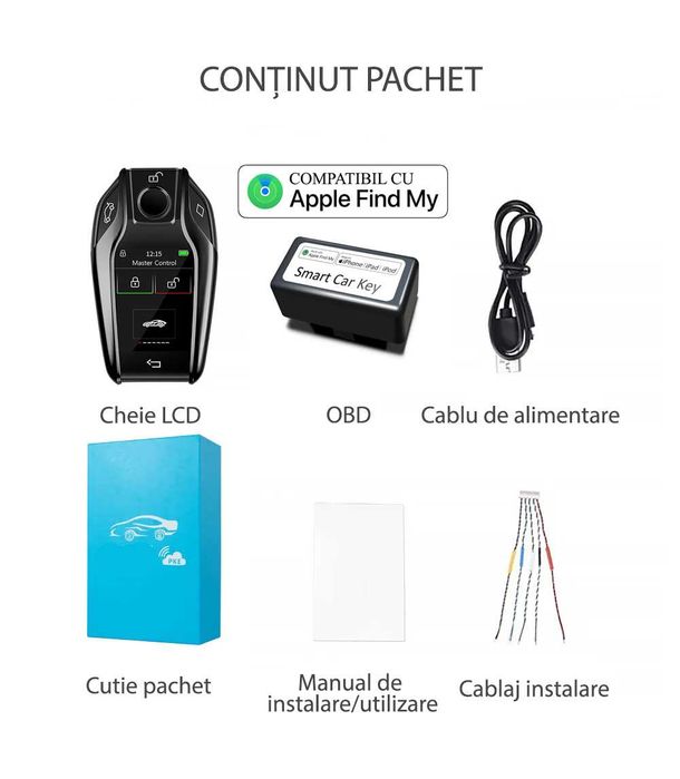 Cheie auto iSmartKey cu ecran LCD, Apple FindMy, Keyless Go, model BMW