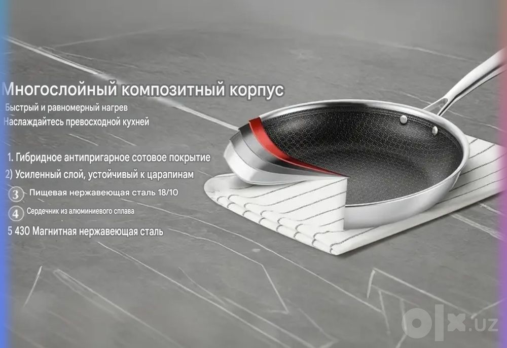 Стальная сковорода 28 см с антипригарным сотовым покрытием