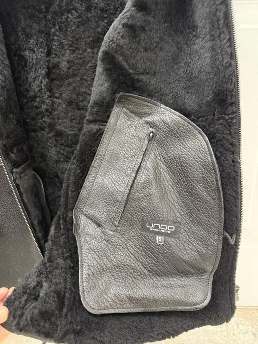 Кожанная дублёнка с капюшоном