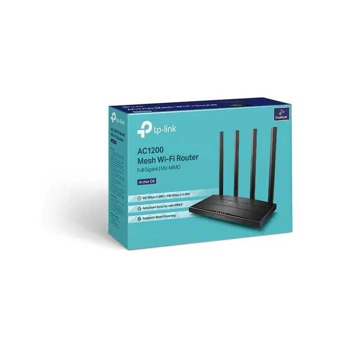 Gigabit Dual Band TP-Link ARCHER C6, fiecare cu 5 porturi și viteza de 1200 Mbps.