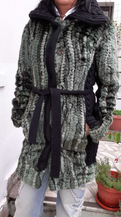 Palton Desigual din lână cu tricot tricotat pentru damă, femei