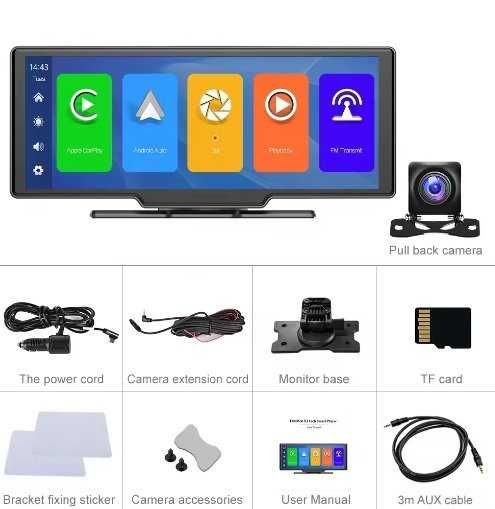 Ecran CarPlay Portabil 3in1 9,3 Android Radio Camera Fata Spate Bt