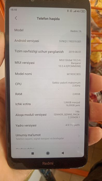 nomi: redmi 7 A  holati:ideal