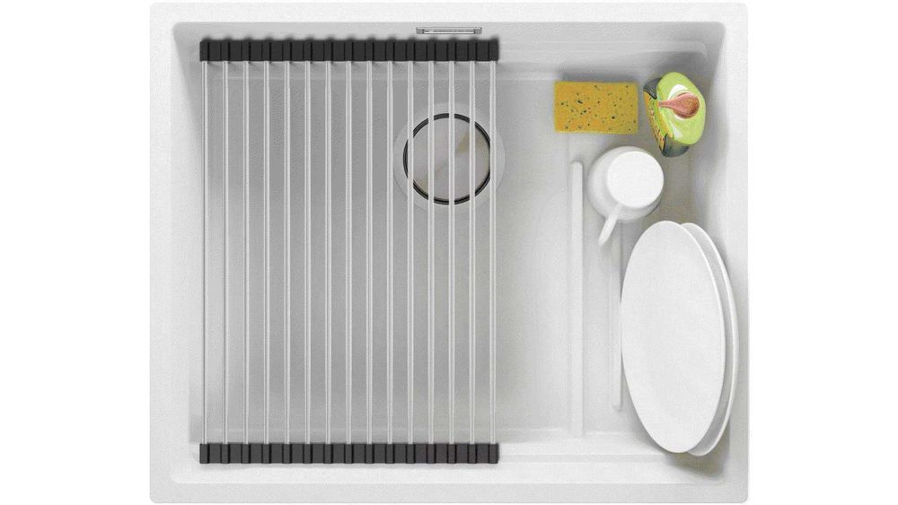 Бял гранитна мивка за вграждане под плот Прага 60 Level 560 x 470 мм