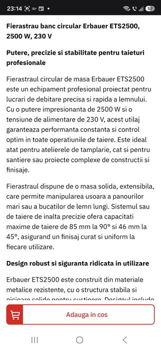 Fierastrau circular de banc Erbauer