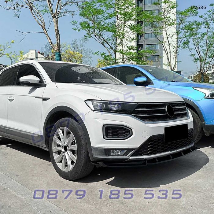 Преден лип спойлер VW Volkswagen T-Roc Standard 2018–2022 черен гланц DV686 тунинг добавка предна броня т рок tuning preden spoiler