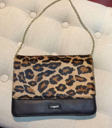 Geanta Plic piele naturala blana ponei DKNY negru leopard animal print