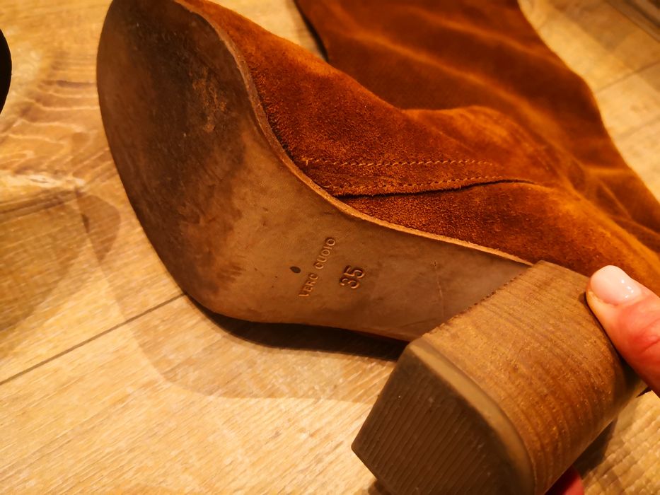 Cizme piele intoarsa, maro, mărime 35