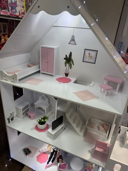 120см ЛЕД осветление голяма дървена къща за Барби с много аксесоари