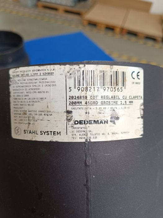 Cot reglabil cu clapeta 45° diamentru  200mm