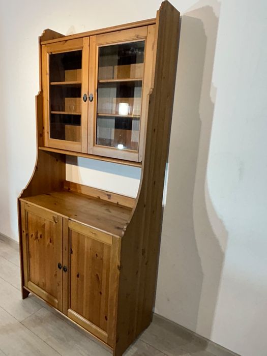 IKEA LEKSVIK Dulap cu Vitrină din Lemn de Pin; Bufet Credenț