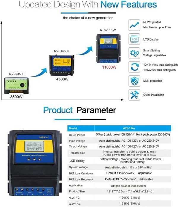 ATS MOES dual power controller 50A 11000W DC 12V 24V 48V AC 110V 220V