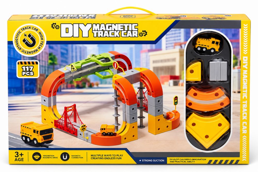 Магнитна писта DIY Magnetic Track Car с камион, 117 части, 360° трасе,