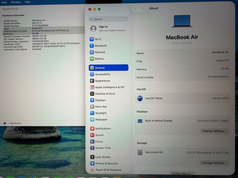 MacBook Air 13" M3 Chip 8-CPU, 10-GPU, 24GB RAM, 256GB SSD