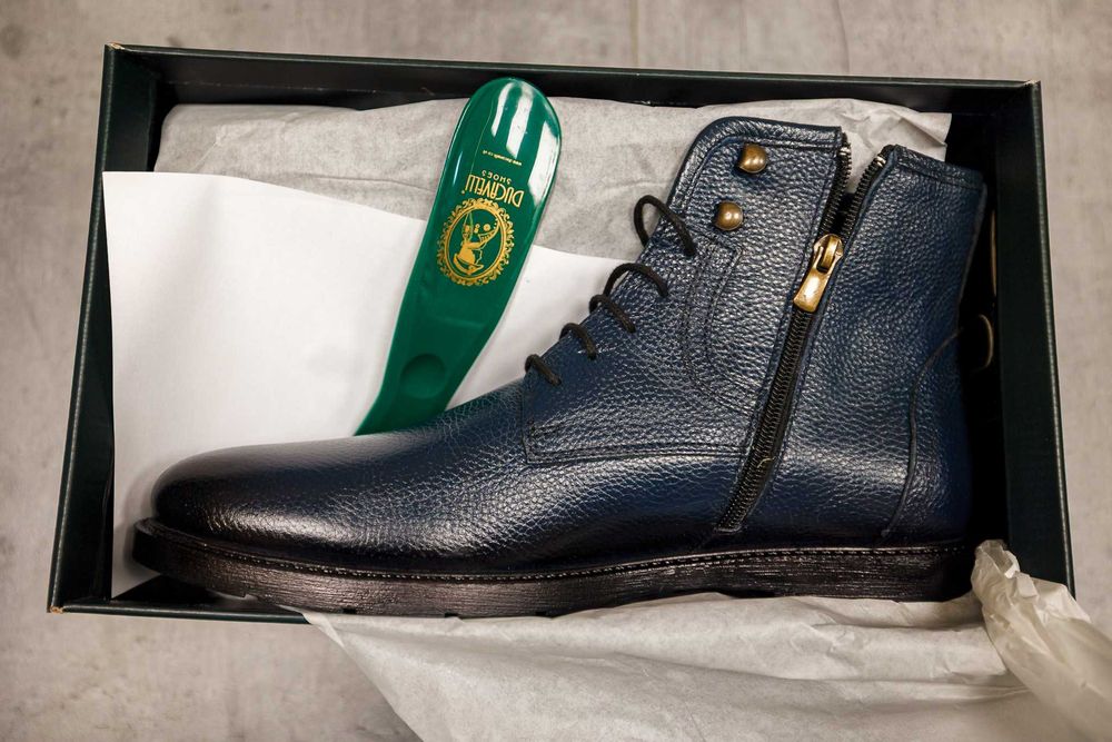 Мъжки кожени боти от естествена кожа - 46 номер (тъмно сини) Ducavelli