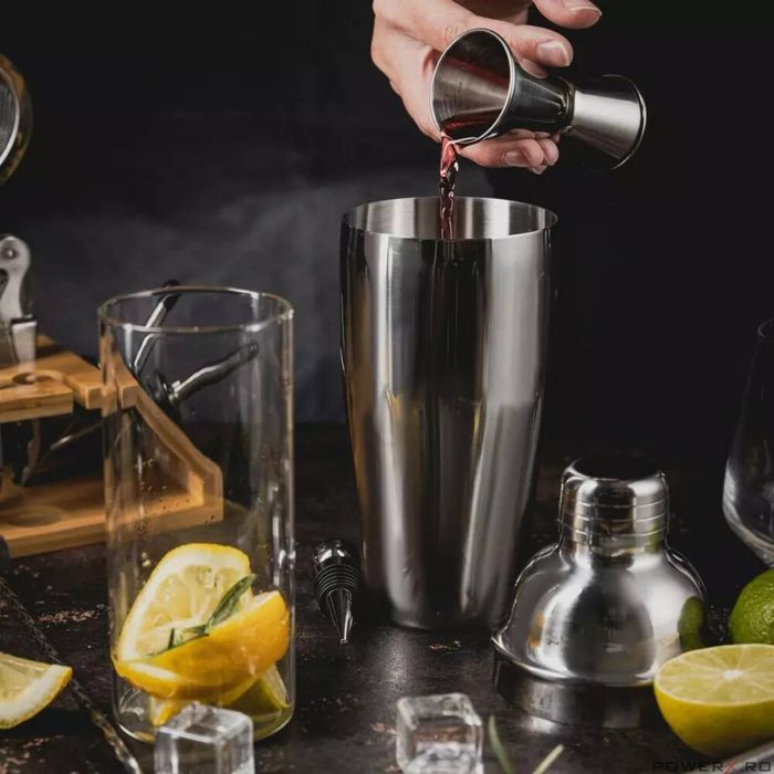 Set barman pentru bauturi, cocktailuri, shaker, 13 piese, argintiu,