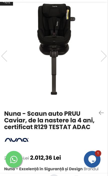 Scaun nuna auto negru testat edac rotativ 40-105 cm, max 18,5kg