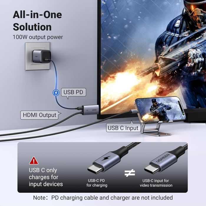 Кабель UGREEN CM675 USB-C → HDMI 4K 60Hz PD 100W HDR10 Dolby Audio (55
