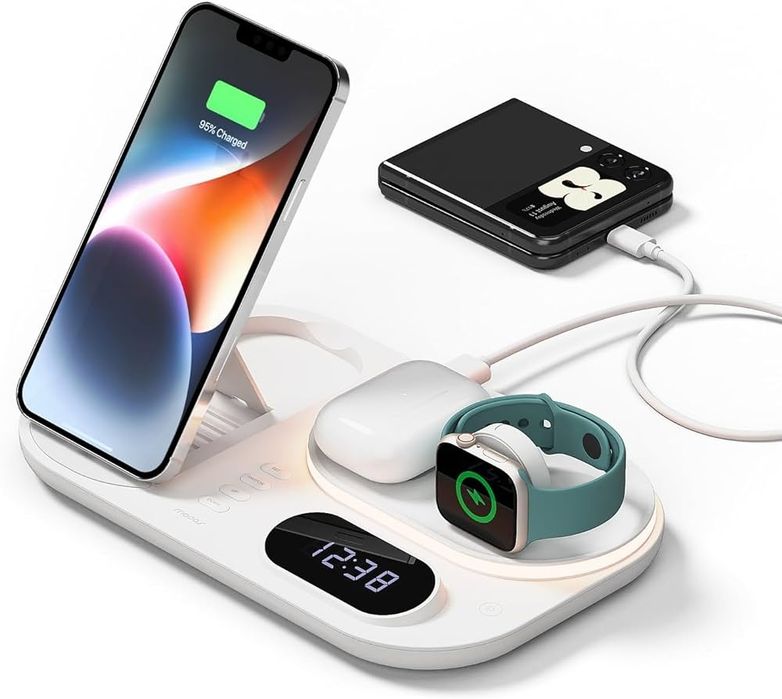 Беспроводная зарядная станция для телефона, Mooas 4 в 1