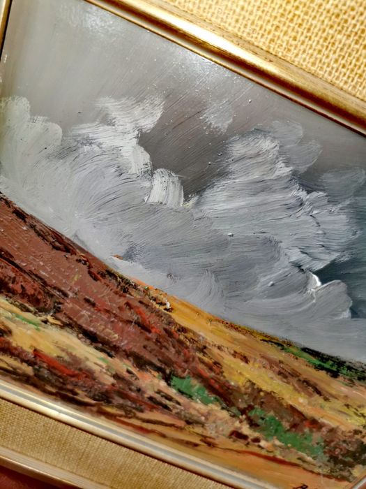 Картина масло пейзаж импресионизъм в рамка паспарту авторска подпис