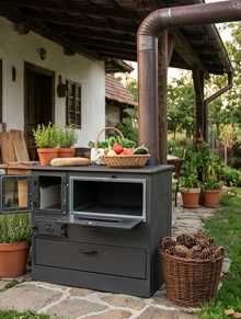 Soba Lemne Carbune Masina Gatit Spor Plita Ler Cuptor Incalzit Bucatarie Casa Cabana 6kw Evacuare 130mm STANGA / DREAPTA + LIVRAREA GRATUITA SV