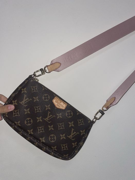 Poseta crossbody LV + curea textila roz