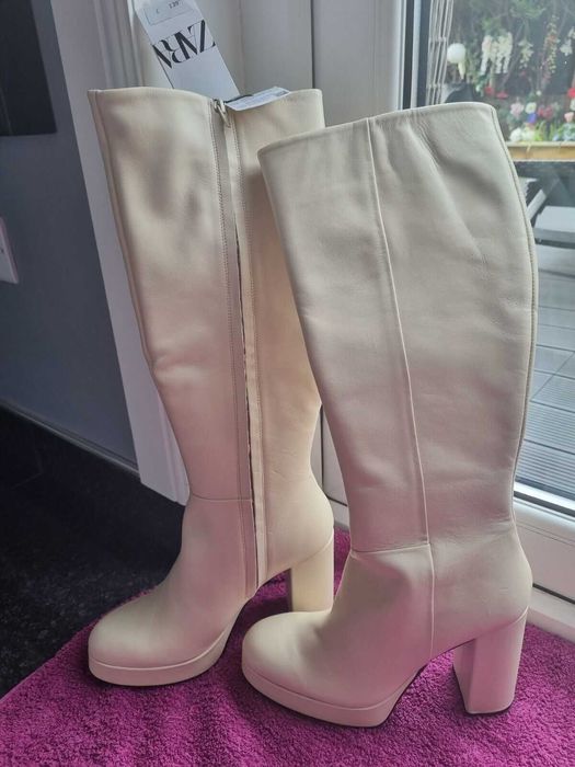 Zara cizme superbe piele naturala platforma toc patrat