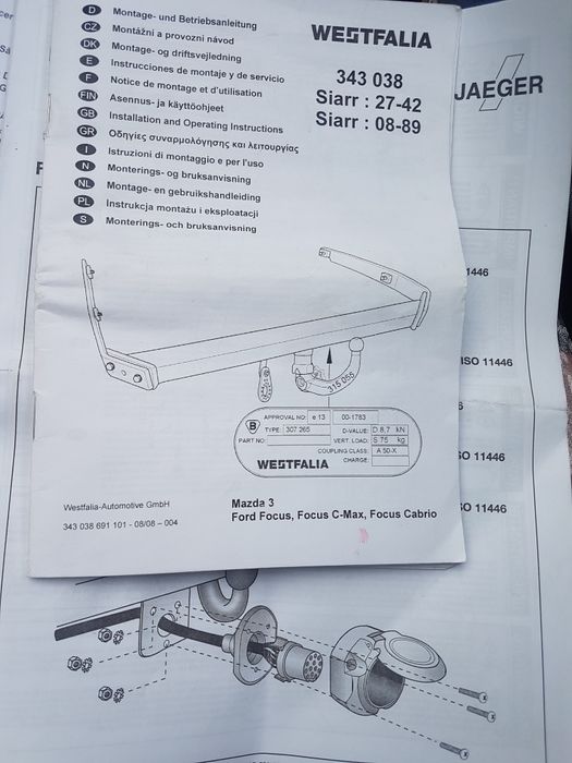 Carlig,cui demontabil duba LT, Sprinter, Ford Focus, Mazda 3, Pasaat B