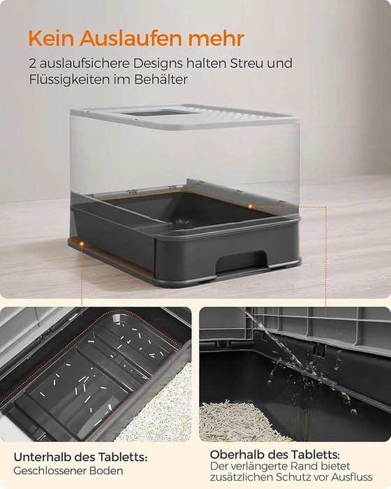 Literă pentu pisici cu capac, tava extensibilă, lopățică și perie, Gri