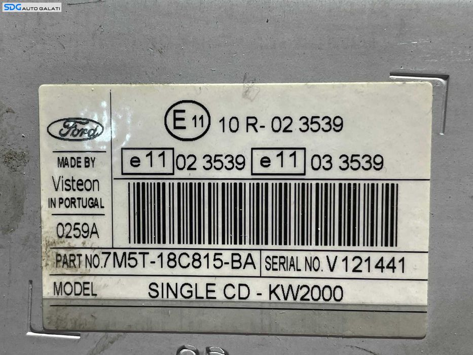 Unitate Radio CD Player Single CD 6000CD KW2000 Ford Kuga 2008 - 2013 Cod 7M5T-18C815-BA [L3118]
