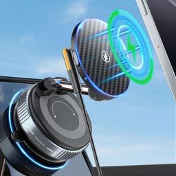 Suport magnetic pentru telefon auto PlusAcc cu încărcător wireless – 360°