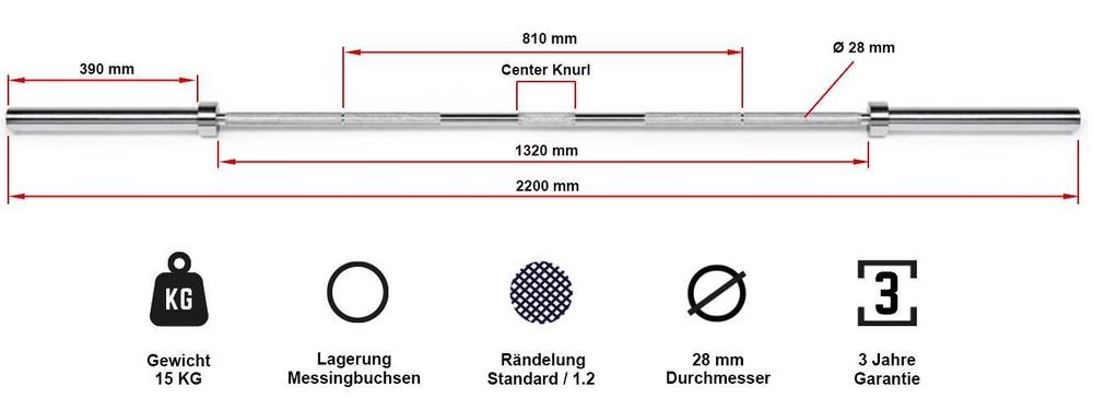 Олимпийски Лост 220 см, 15 кг, Лостове за Фитнес