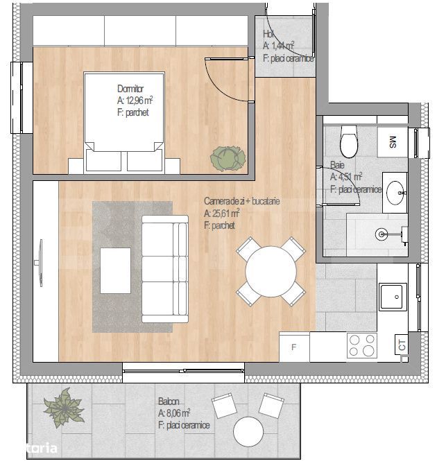Apartament 2 camere, 44.57 mp finisat nou etaj intermediar, garaj, zon — fotografia 1