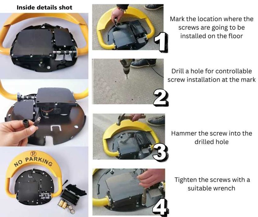 скоба за паркомясто с дистанционно и аларма – мощен мотор и Батерия
