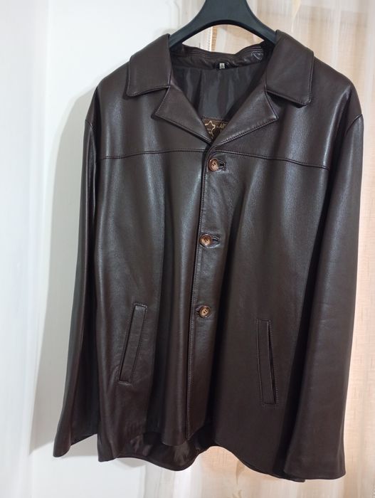 Sacou piele bărbați maro, din miel, mărimea 56 România, Primăvară-Toam